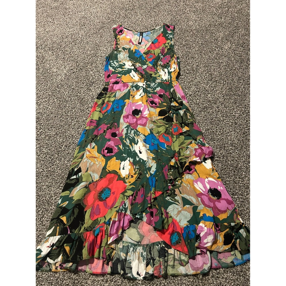 D13 Plenty by Tracy Reese Floral Ruffle High Low Maxi Dress Womens‎ XS